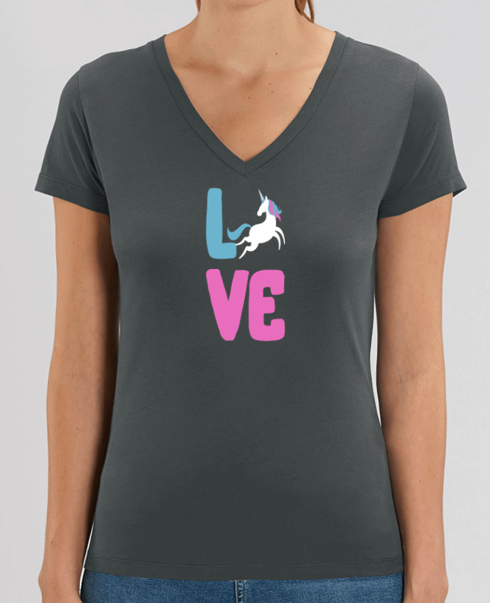 Camiseta Mujer Cuello V Stella EVOKER Unicorn love Par  Original t-shirt