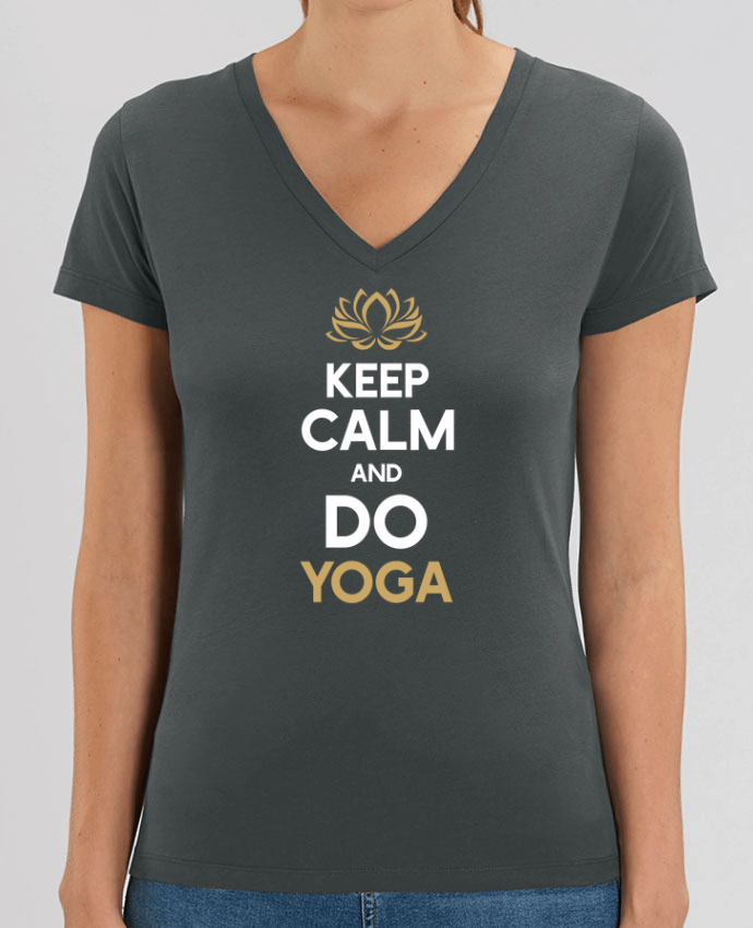 Tee Shirt Femme Col V Stella EVOKER Keep calm Yoga Par  Original t-shirt