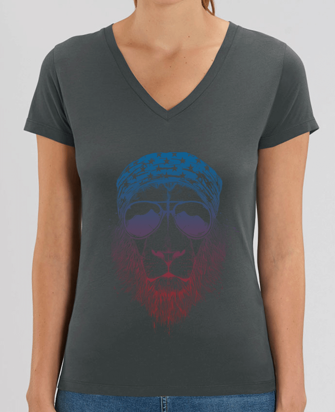 Tee Shirt Femme Col V Stella EVOKER Wild lion Par  Balàzs Solti