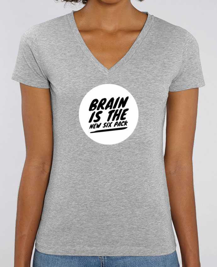 Women V-Neck T-shirt Stella Evoker Brain is the new six pack Par  justsayin