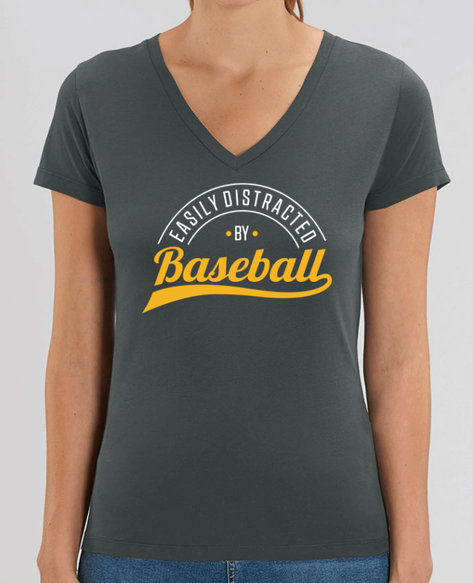 Tee Shirt Femme Col V Stella EVOKER Distracted by Baseball Par  Original t-shirt