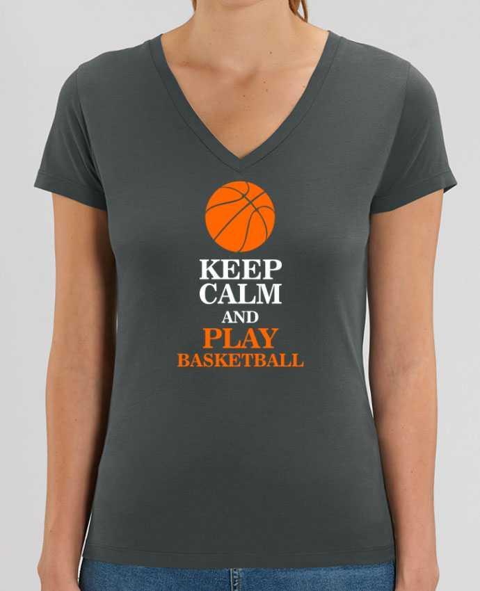 Women V-Neck T-shirt Stella Evoker Keep calm and play basketball Par  Original t-shirt
