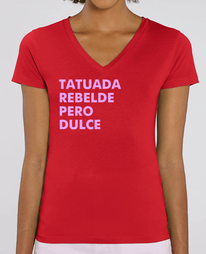 Women V-Neck T-shirt Stella Evoker Tatuada rebelde pero dulce Par  tunetoo