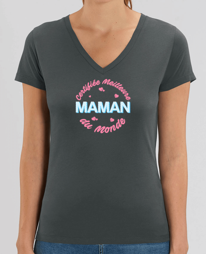 Women V-Neck T-shirt Stella Evoker Certifiée meilleure maman du monde Par  tunetoo