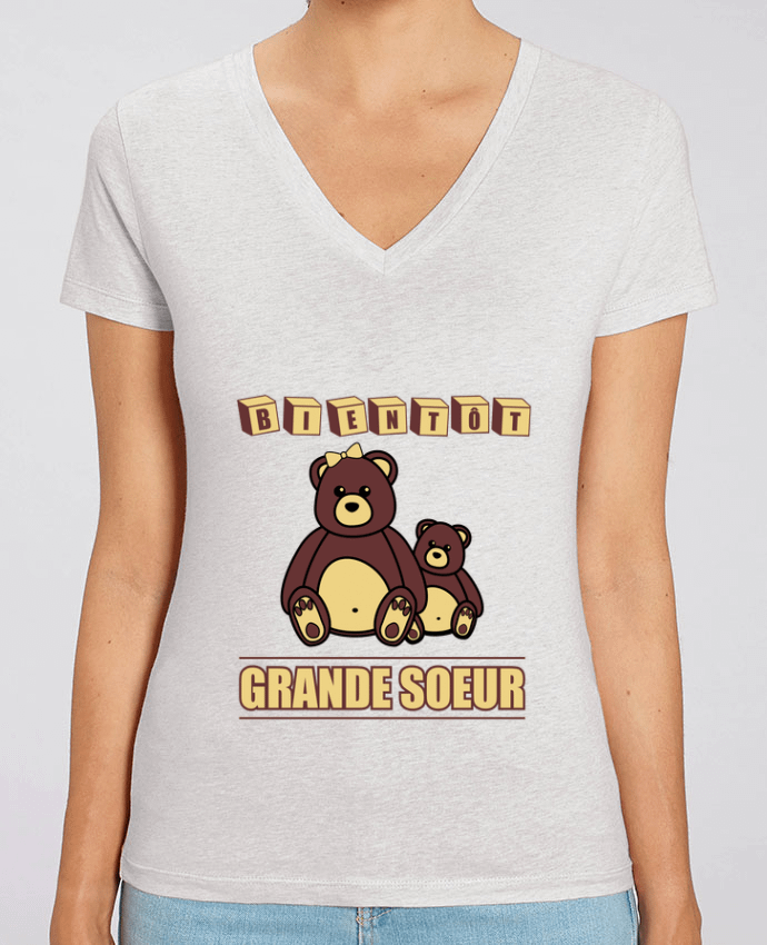 Camiseta Mujer Cuello V Stella EVOKER Bientôt Grande Soeur Par  Benichan