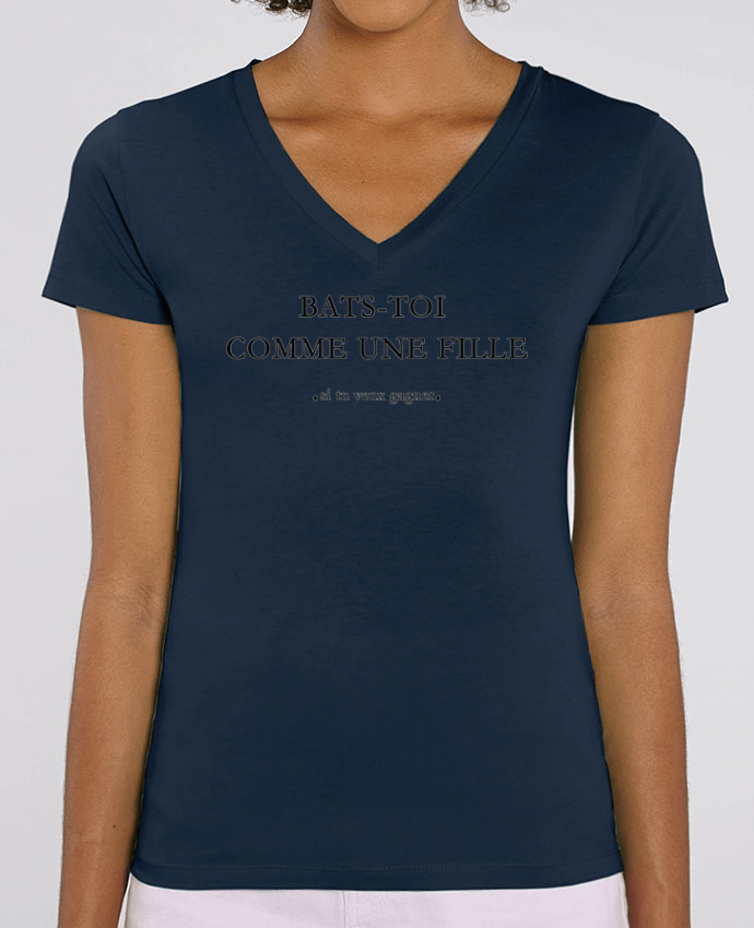 Women V-Neck T-shirt Stella Evoker Bats-toi comme une fille Par  tunetoo