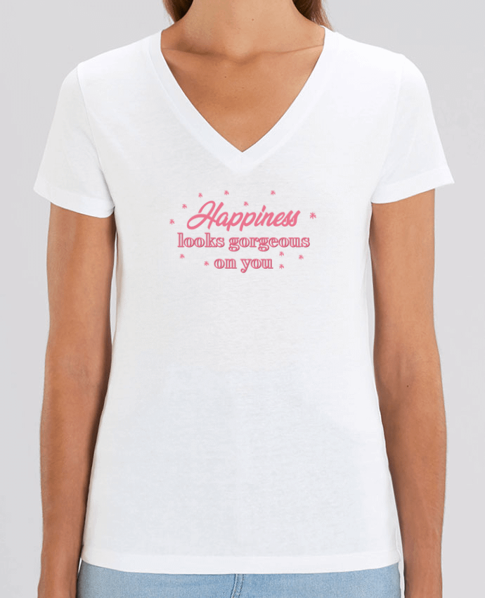 Tee Shirt Femme Col V Stella EVOKER Happiness looks gorgeous Par  tunetoo