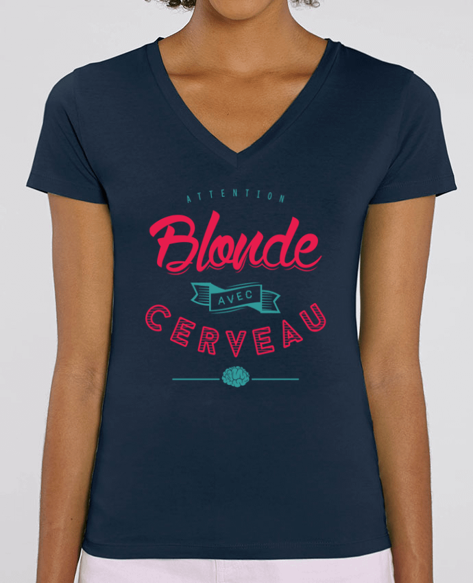 Women V-Neck T-shirt Stella Evoker BLONDE AVEC CERVEAU Par  PTIT MYTHO