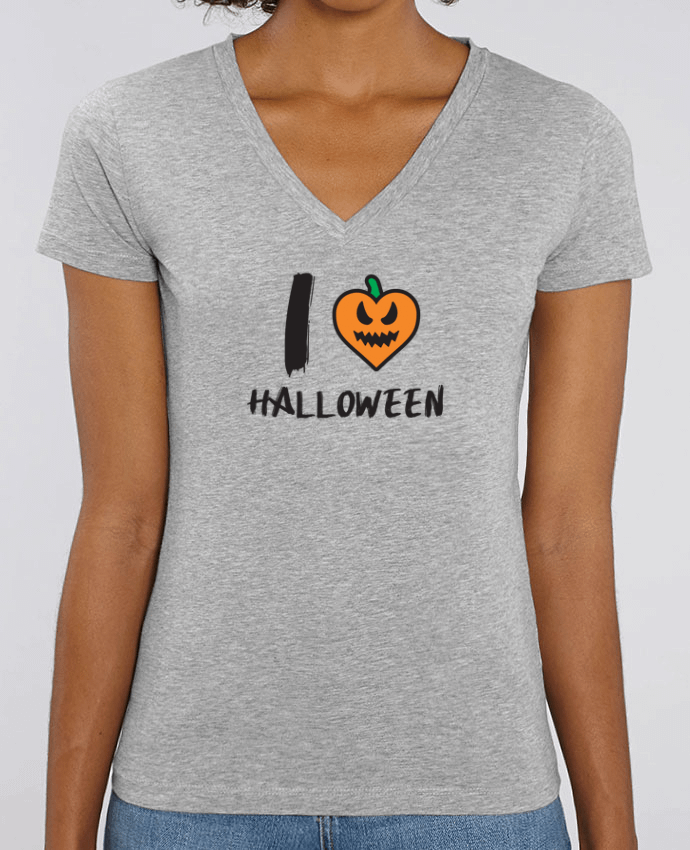 Camiseta Mujer Cuello V Stella EVOKER I Love Halloween Par  tunetoo