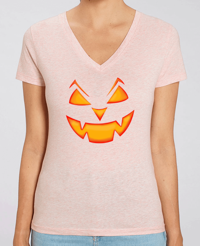 Women V-Neck T-shirt Stella Evoker Halloween pumpkin face Par  tunetoo