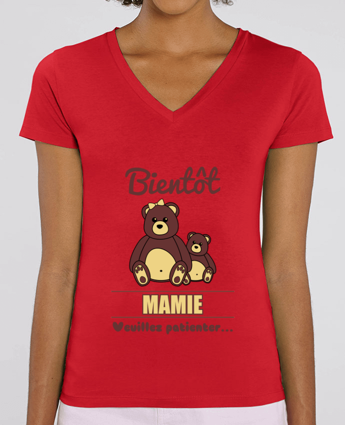 Camiseta Mujer Cuello V Stella EVOKER Bientôt Mamie, future grand-mère, ourson, famille, grossesse Par  Benichan
