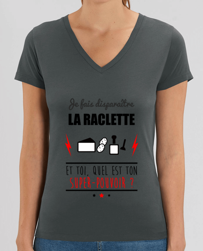 Women V-Neck T-shirt Stella Evoker Je fais disbyaître la raclette et toi, quel est ton super-pouvoir ? Par  Benichan