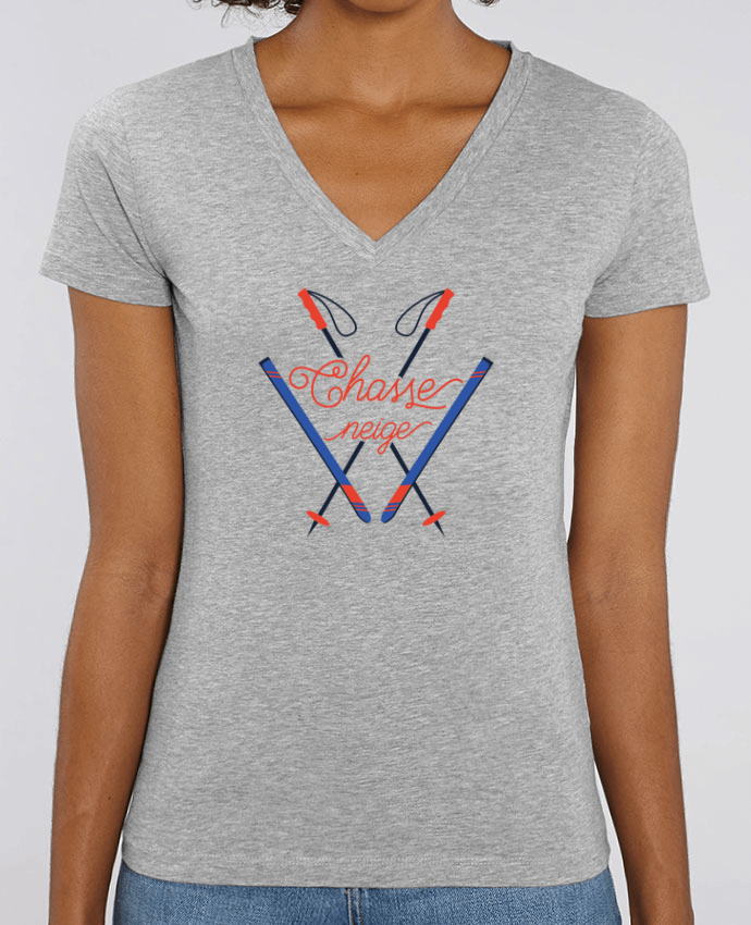 Camiseta Mujer Cuello V Stella EVOKER Chasse neige - design ski Par  tunetoo