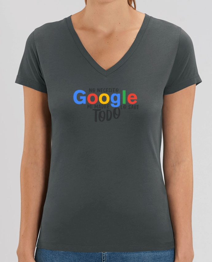 Camiseta Mujer Cuello V Stella EVOKER Google - Mi madre lo sabe todo Par  tunetoo