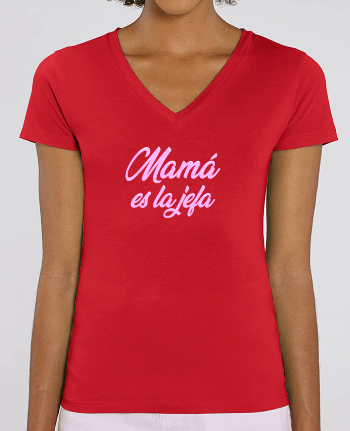 Camiseta Mujer Cuello V Stella EVOKER Mamá es la jefa Par  tunetoo