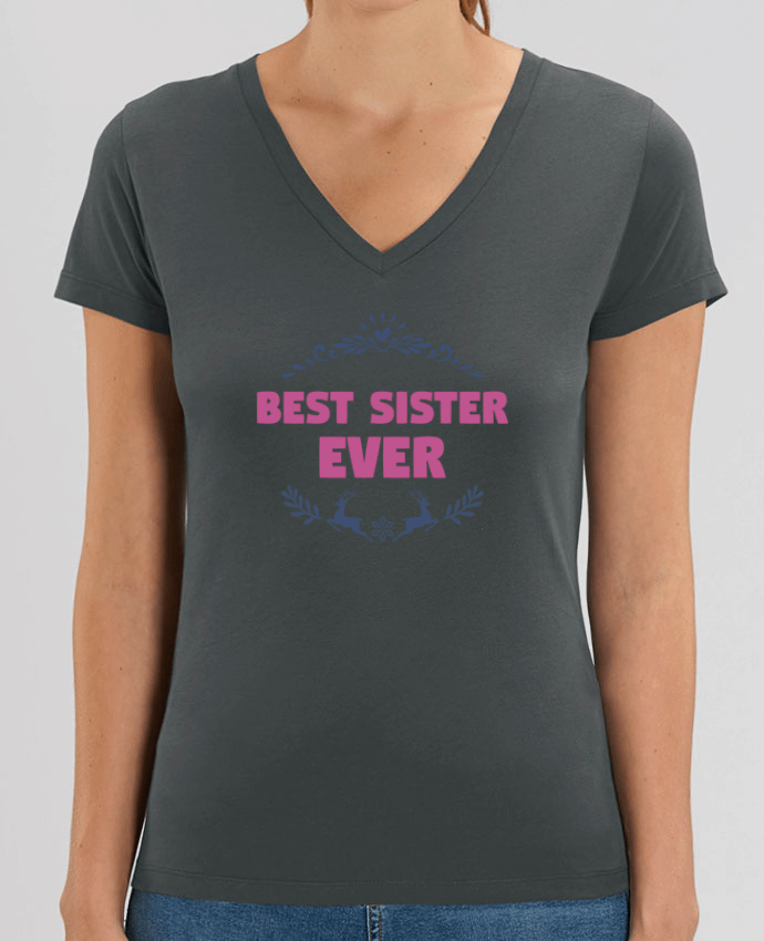 Tee Shirt Femme Col V Stella EVOKER Christmas - Best Sister Ever Par  tunetoo