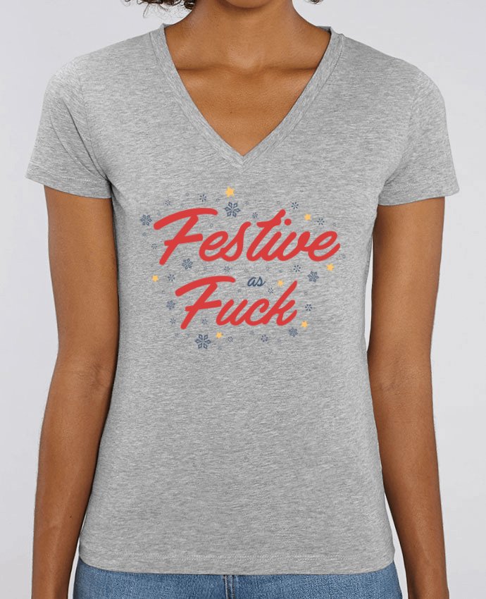 Women V-Neck T-shirt Stella Evoker Christmas - Festive as fuck Par  tunetoo