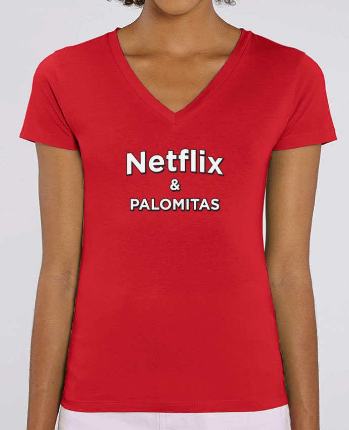 Camiseta Mujer Cuello V Stella EVOKER Netflix and palomitas Par  tunetoo