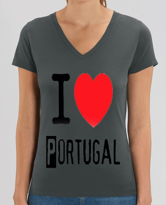 Tee Shirt Femme Col V Stella EVOKER I Love Portugal Par  HumourduPortugal