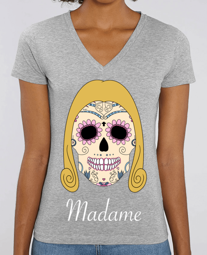 Camiseta Mujer Cuello V Stella EVOKER Calavera Madame Par  Mx ARTificiel