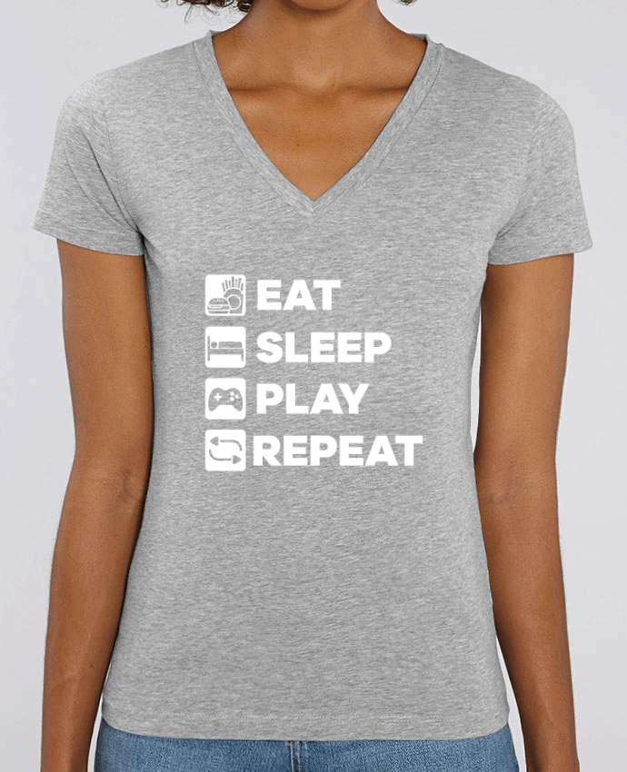 Women V-Neck T-shirt Stella Evoker Eat Sleep Play Replay Par  tunetoo