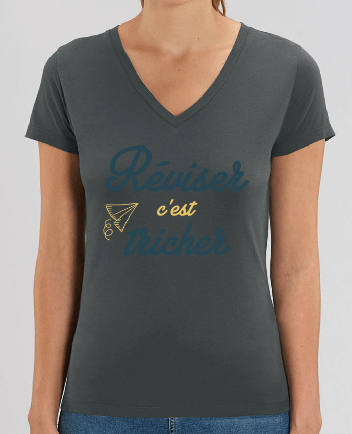 Camiseta Mujer Cuello V Stella EVOKER Réviser c'est tricher Par  tunetoo