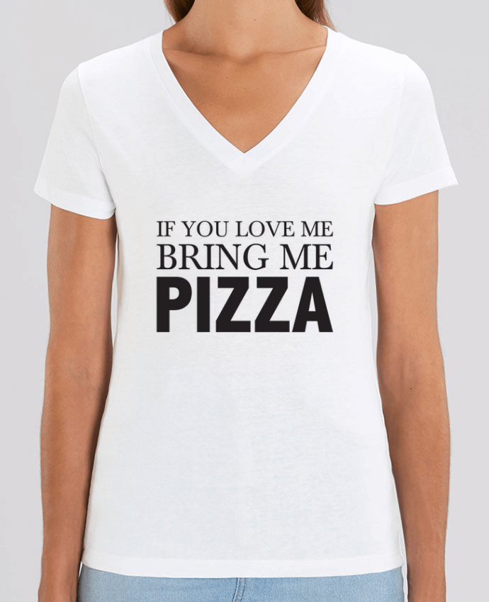 Camiseta Mujer Cuello V Stella EVOKER Bring me pizza Par  tunetoo