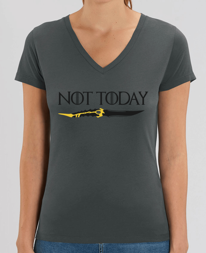 Women V-Neck T-shirt Stella Evoker Not today - Arya Stark Par  tunetoo