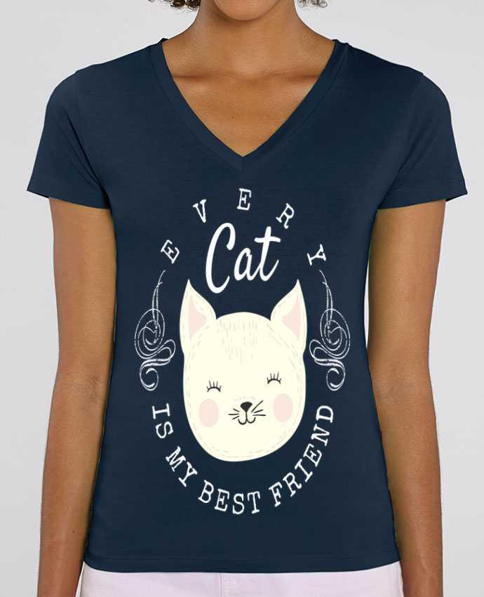 Women V-Neck T-shirt Stella Evoker every cat is my best friend Par  livelongdesign