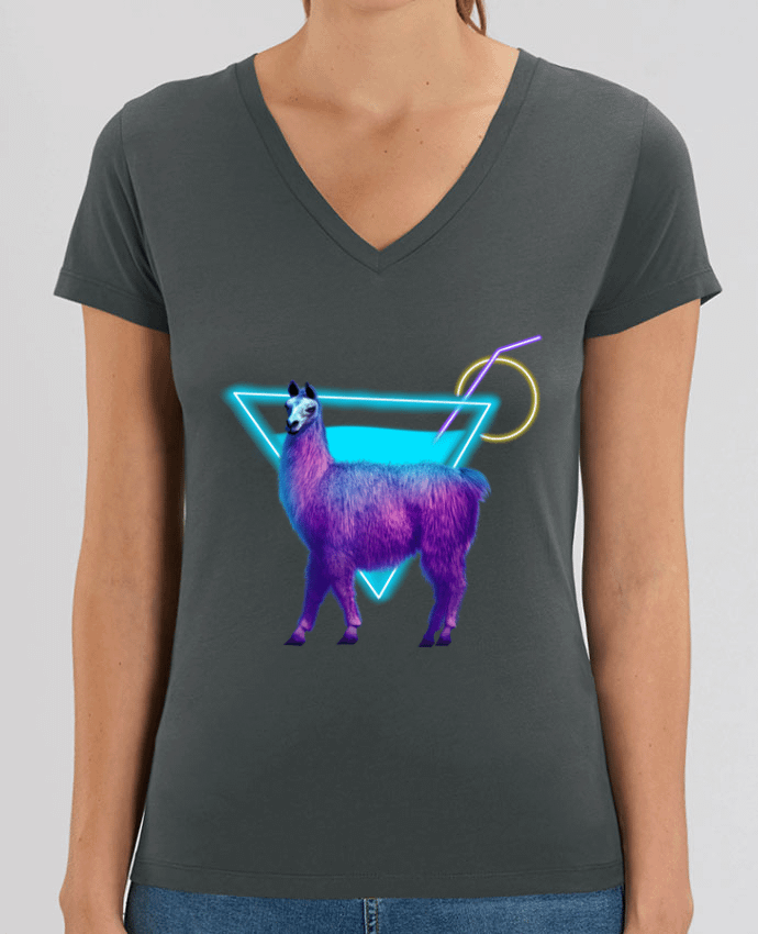 Camiseta Mujer Cuello V Stella EVOKER Alpaga synthwave Par  Morin BLANC