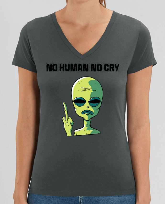 Camiseta Mujer Cuello V Stella EVOKER No human no cry Par  jorrie