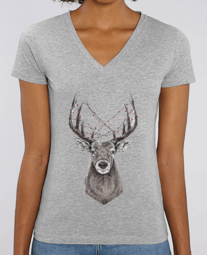 Women V-Neck T-shirt Stella Evoker Xmas deer Par  Balàzs Solti