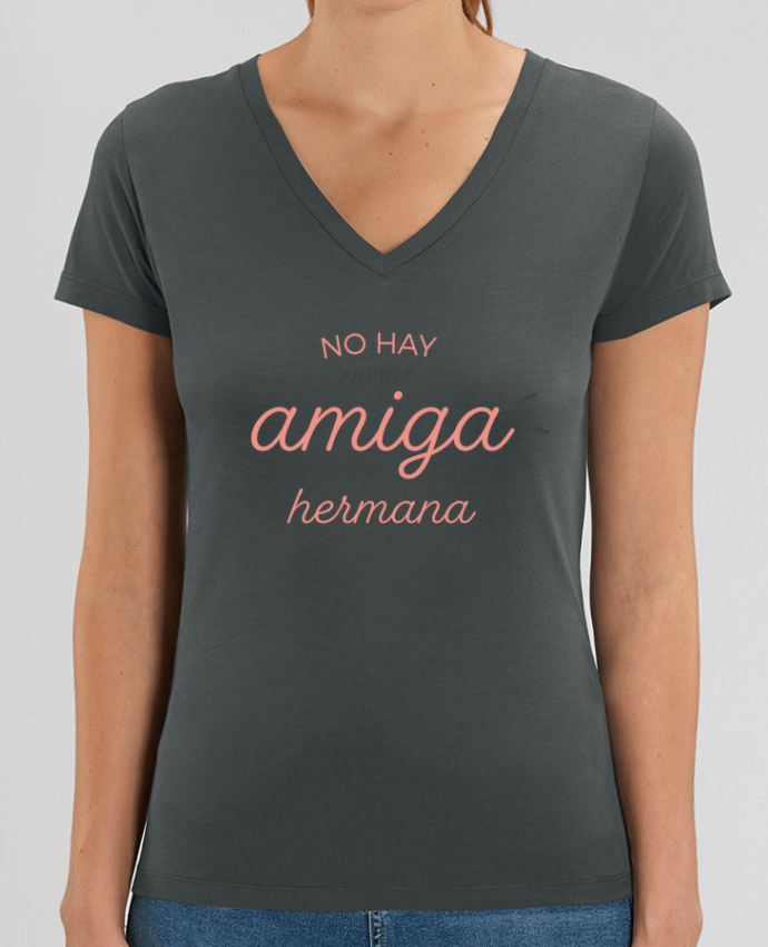 Camiseta Mujer Cuello V Stella EVOKER No hay mejor amiga que une hermana Par  tunetoo