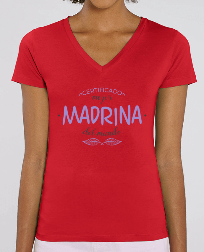 Women V-Neck T-shirt Stella Evoker Certificado mejor madrina del mundo Par  tunetoo