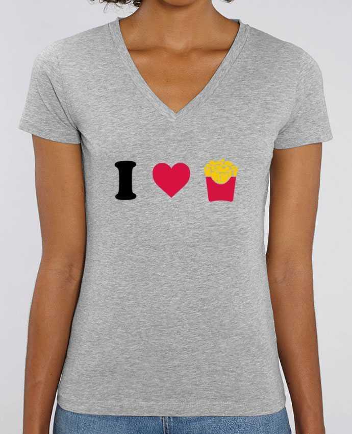 Women V-Neck T-shirt Stella Evoker I love fries Par  tunetoo