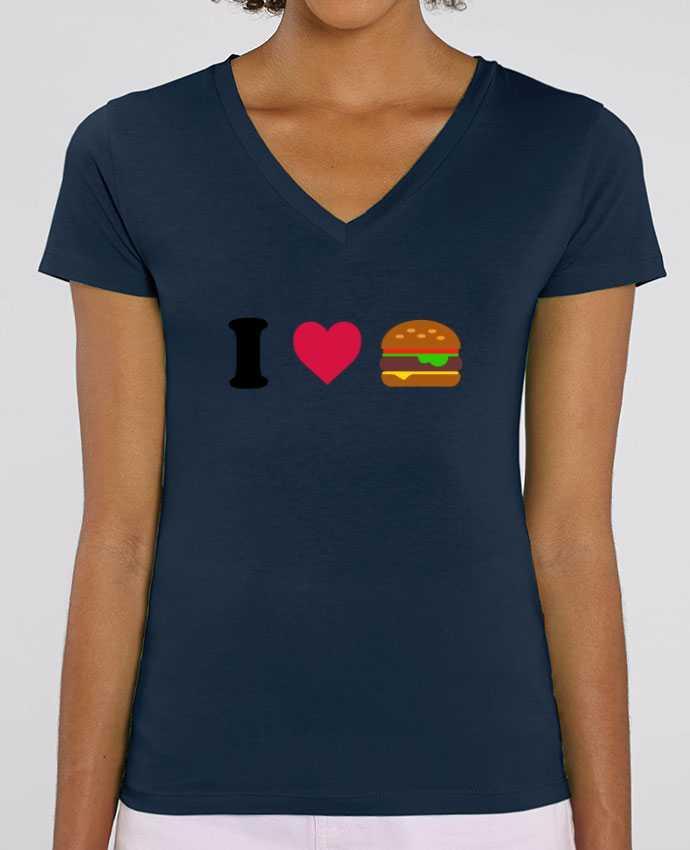 Women V-Neck T-shirt Stella Evoker I love burger Par  tunetoo
