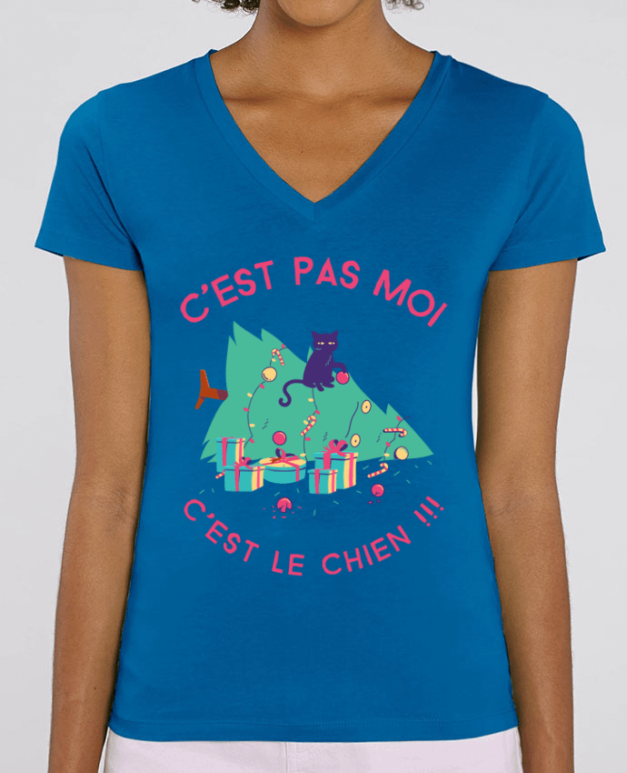 Tee Shirt Femme Col V Stella EVOKER Humour de chat Par  SANDRA-WEB-DESIGN.CH