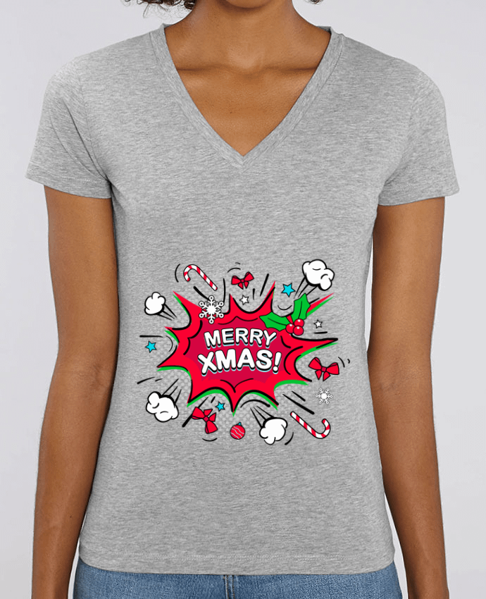 Camiseta Mujer Cuello V Stella EVOKER Merry XMAS Par  MAX AND MORE