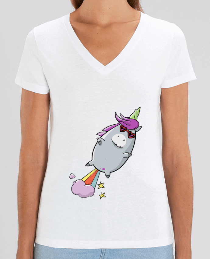 Camiseta Mujer Cuello V Stella EVOKER Licorne à propulsion naturelle Par  Tomi Ax - tomiax.fr