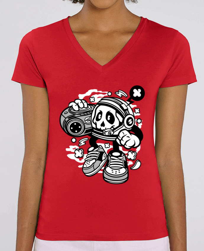 Women V-Neck T-shirt Stella Evoker Astronaute Boombox Cartoon | By Kap Atelier Cartoon Par  Kap Atelier