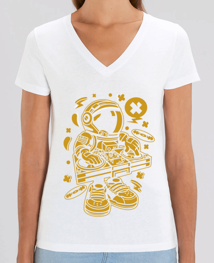 Camiseta Mujer Cuello V Stella EVOKER Dj Astronaute Golden Cartoon | By Kap Atelier Cartoon Par  Kap Atelier