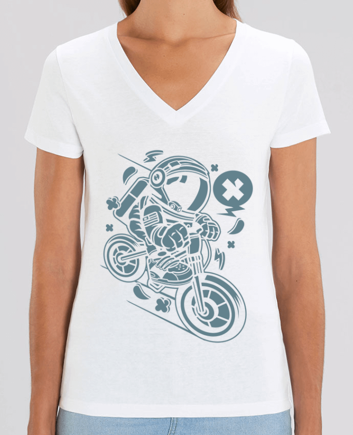 Camiseta Mujer Cuello V Stella EVOKER Astronaute Motard Cartoon | By Kap Atelier Cartoon Par  Kap Atelier