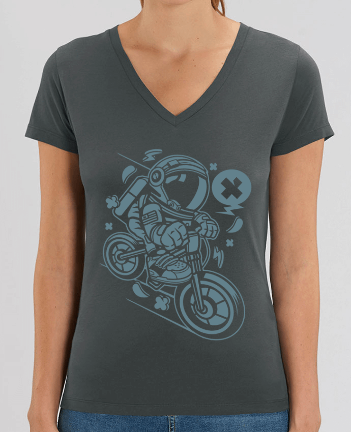 Women V-Neck T-shirt Stella Evoker Astronaute Motard Cartoon | By Kap Atelier Cartoon Par  Kap Atelier