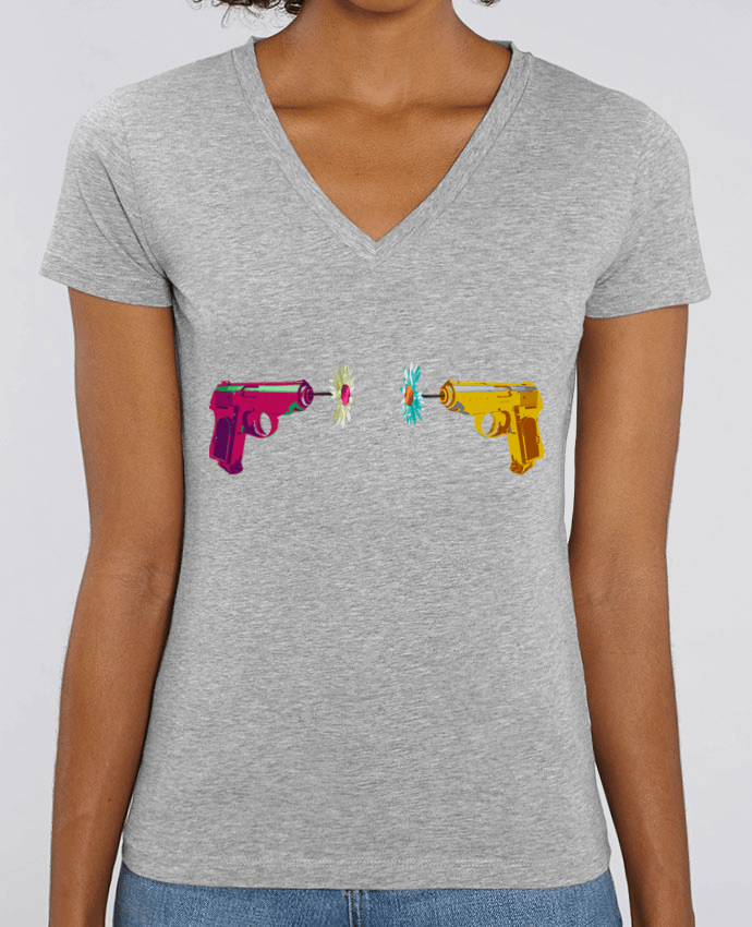 Women V-Neck T-shirt Stella Evoker Guns and Daisies Par  alexnax