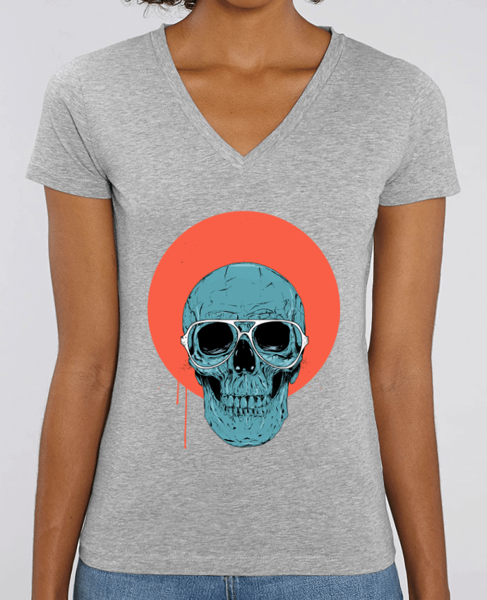 Women V-Neck T-shirt Stella Evoker Blue skull Par  Balàzs Solti