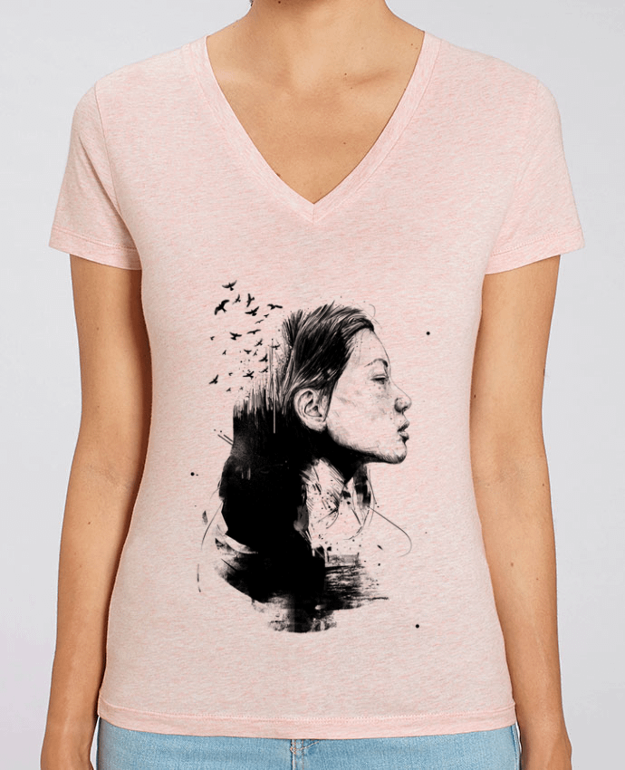 Camiseta Mujer Cuello V Stella EVOKER Open your mind (bw) Par  Balàzs Solti