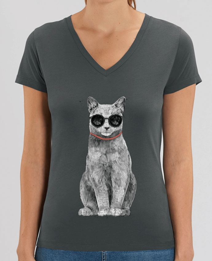 Tee Shirt Femme Col V Stella EVOKER Summer Cat Par  Balàzs Solti