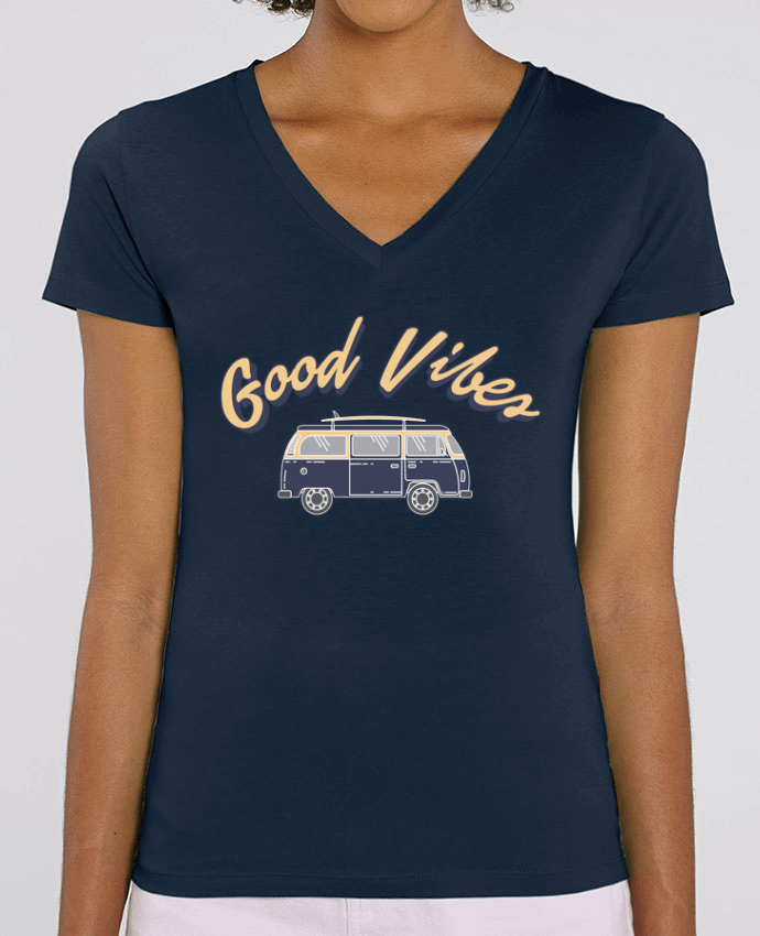 Camiseta Mujer Cuello V Stella EVOKER Good vibes - surf Par  tunetoo