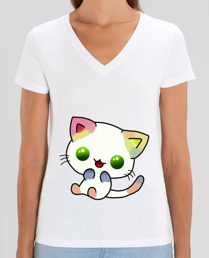 Women V-Neck T-shirt Stella Evoker Gato Coloreado Par  MaaxLoL