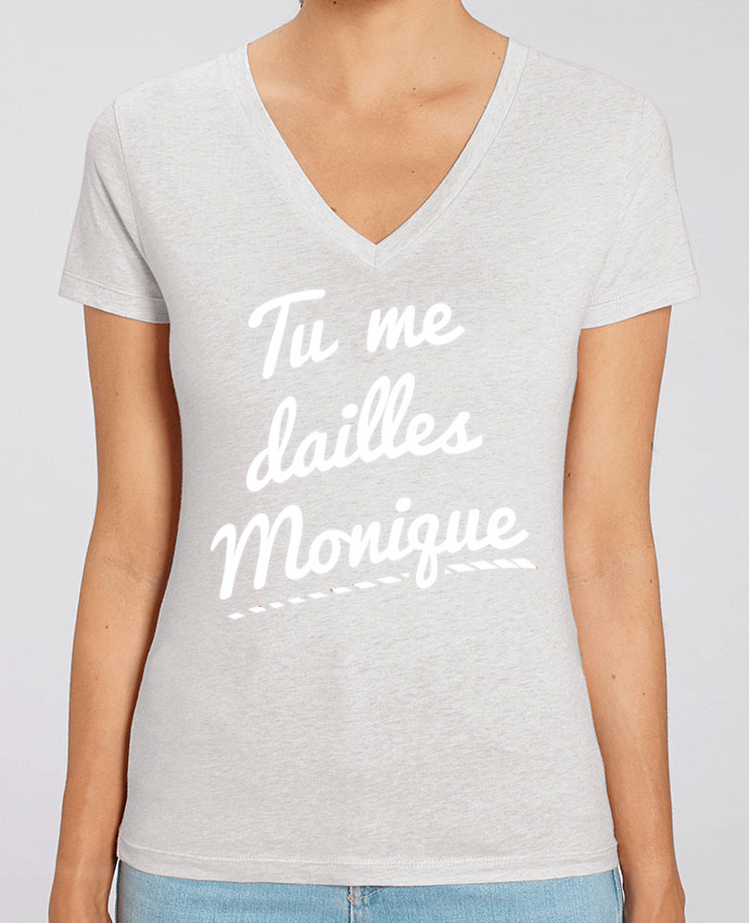 Camiseta Mujer Cuello V Stella EVOKER brodé Tu me dailles Monique Par  tunetoo